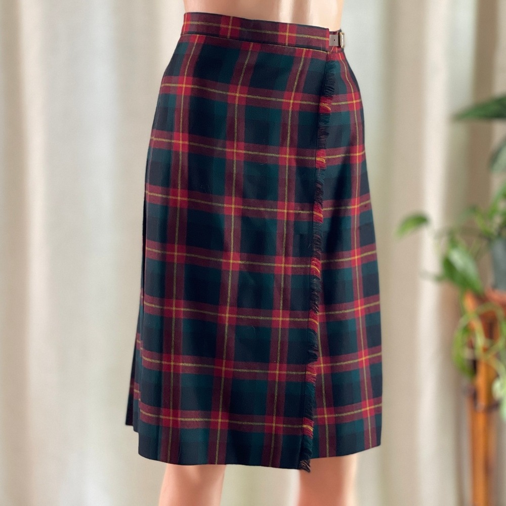 Vintage 90s Lauren Ralph Lauren Petite Plaid Wool Wrap Kilt Skirt Red Pleated 2P
